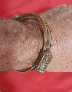 JEW23 White and light brown elephant hair bracelet 3.5" dia.