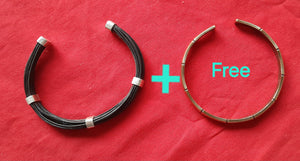 CS1 Elephant hair Silver Cuff bracelet and Free copper bracelet