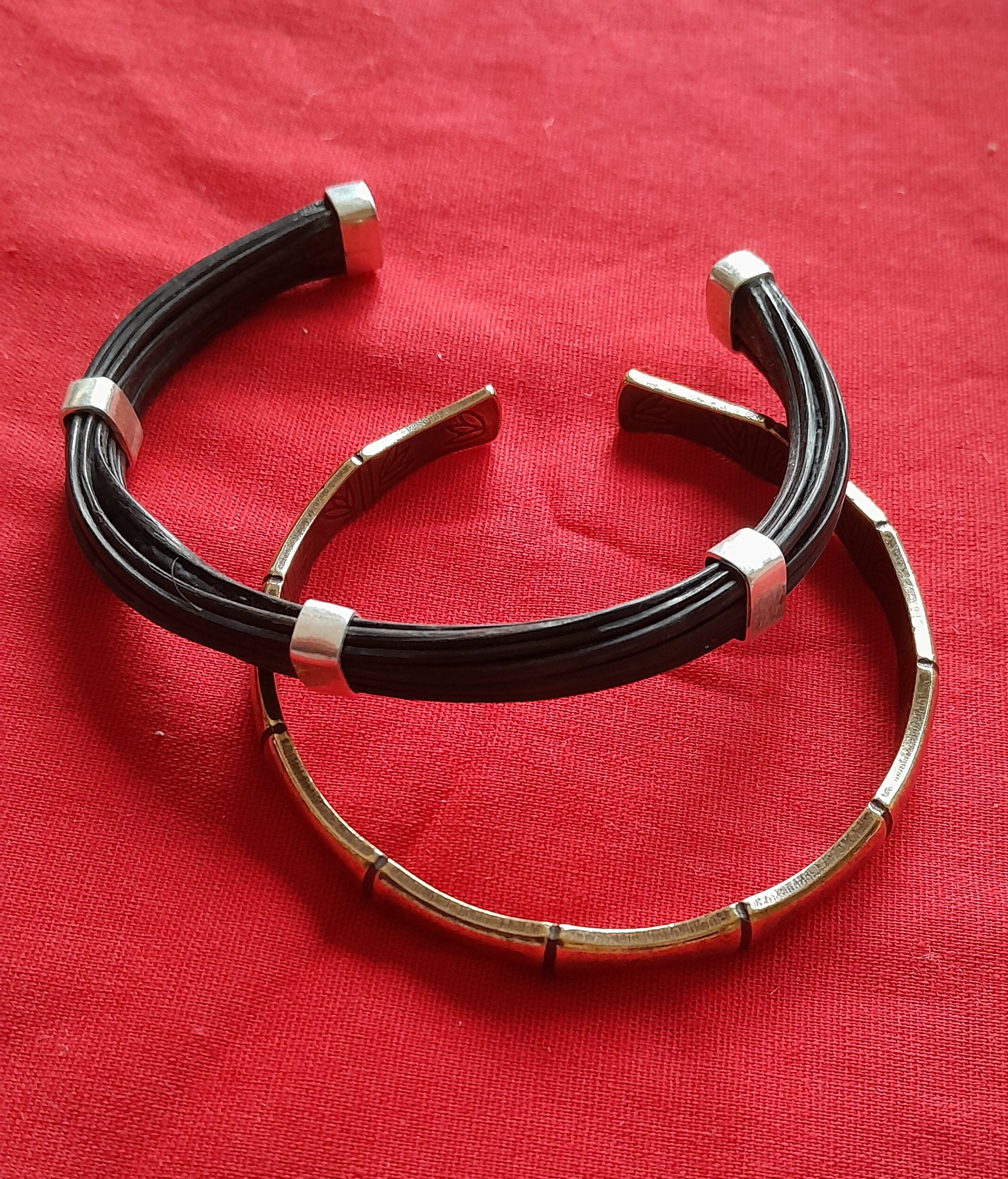 CS1 Elephant hair Silver Cuff bracelet and Free copper bracelet