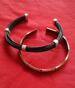 CS1 Elephant hair Silver Cuff bracelet and Free copper bracelet