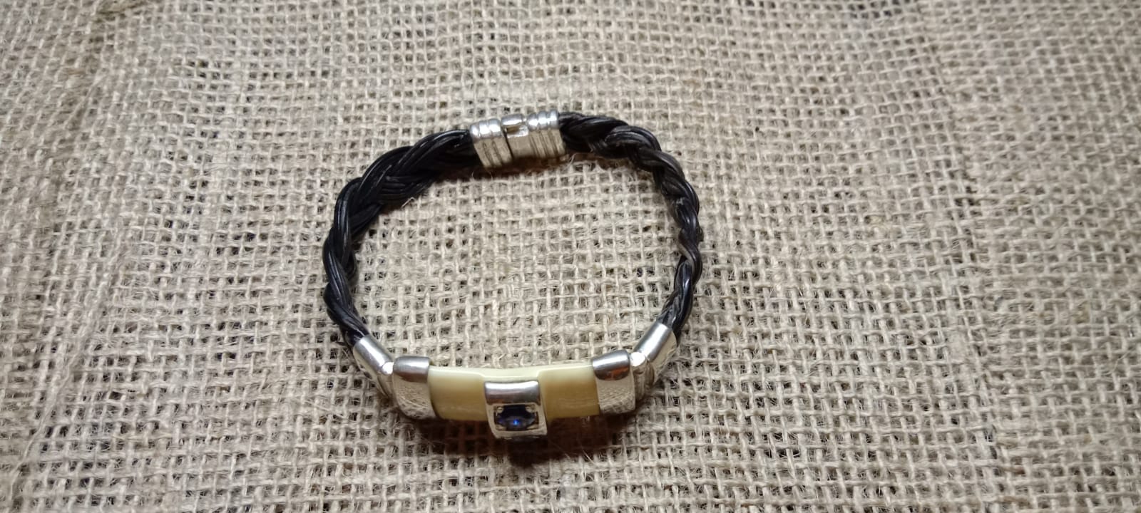 FC11 Hand crafted warthog tusk, elephant hair and Tanzanite bracelet. 2.7"/7cm Diameter