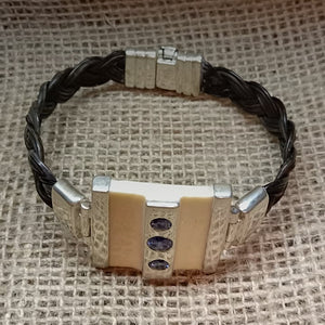 FC9 Hand crafted warthog tusk, elephant hair and Tanzanite bracelet. 2 3/4"/7cm Diameter
