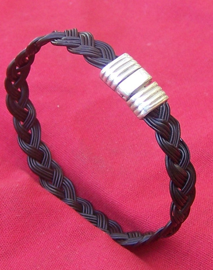 Woven ebony and black elephant hair bracelet with a sterling silver clasp for ladies. - JESS